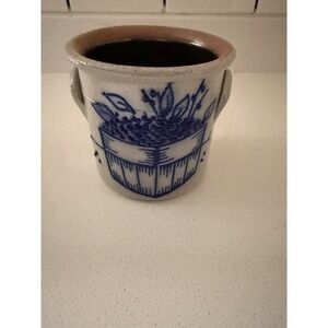 SALMON FALLS Pottery Stoneware Crock 4" Blueberry Basket Double Handle VTG 1994